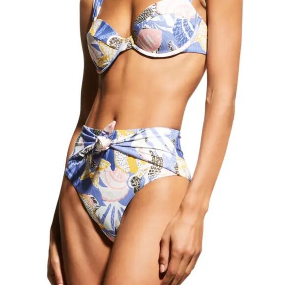 Milly Women's Blue Under The Sea Front Tie Bikini Bottom Swimwear S NWT $150 - Picture 6 of 8